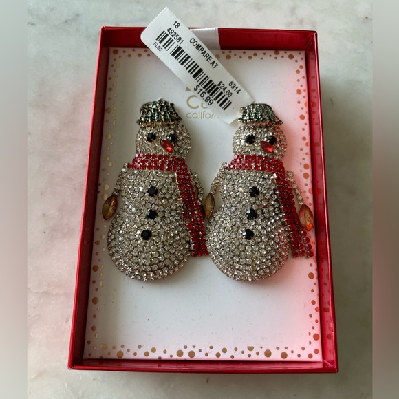 NWT- Snowmen jeweled fashion statement earrings. Perfect for winter & Holidays - Picture 2 of 6